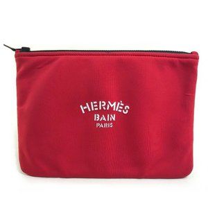 HERMES Neovan Trousse Flat MM Clutch bag Pouch polyamide Red